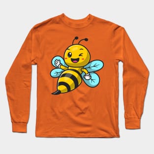 Cute Bee Waving Hand Cartoon Long Sleeve T-Shirt